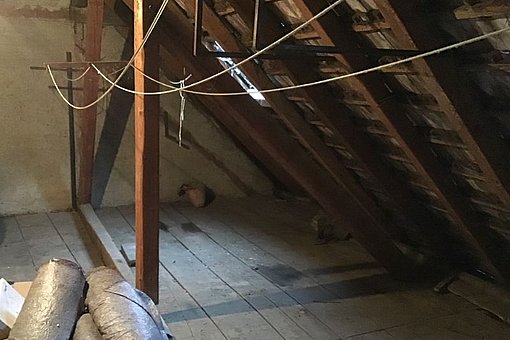 Dachstuhl vor Komplettsanierung, Dachboden, Zimmerei Gerhard Heine, Hausumbau